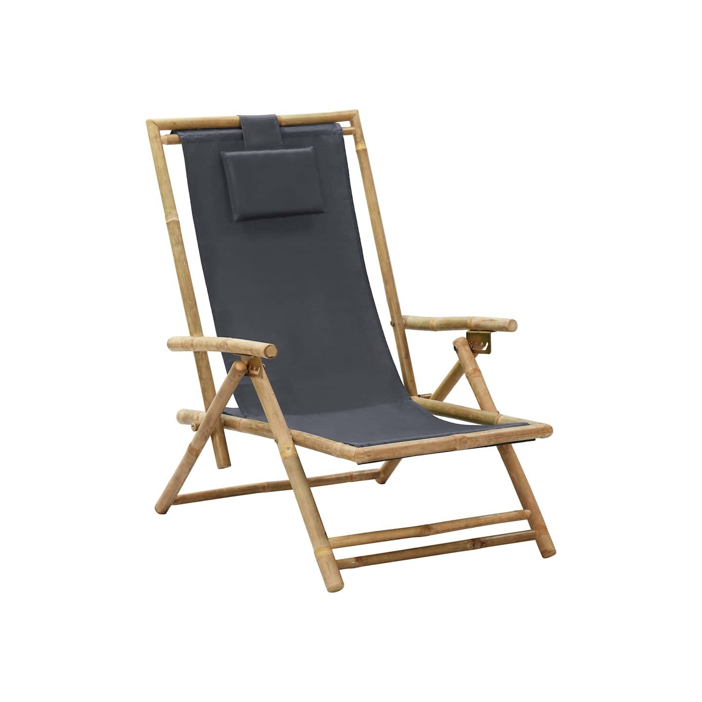 Fauteuil pliant inclinable en bambou gris foncé et tissu