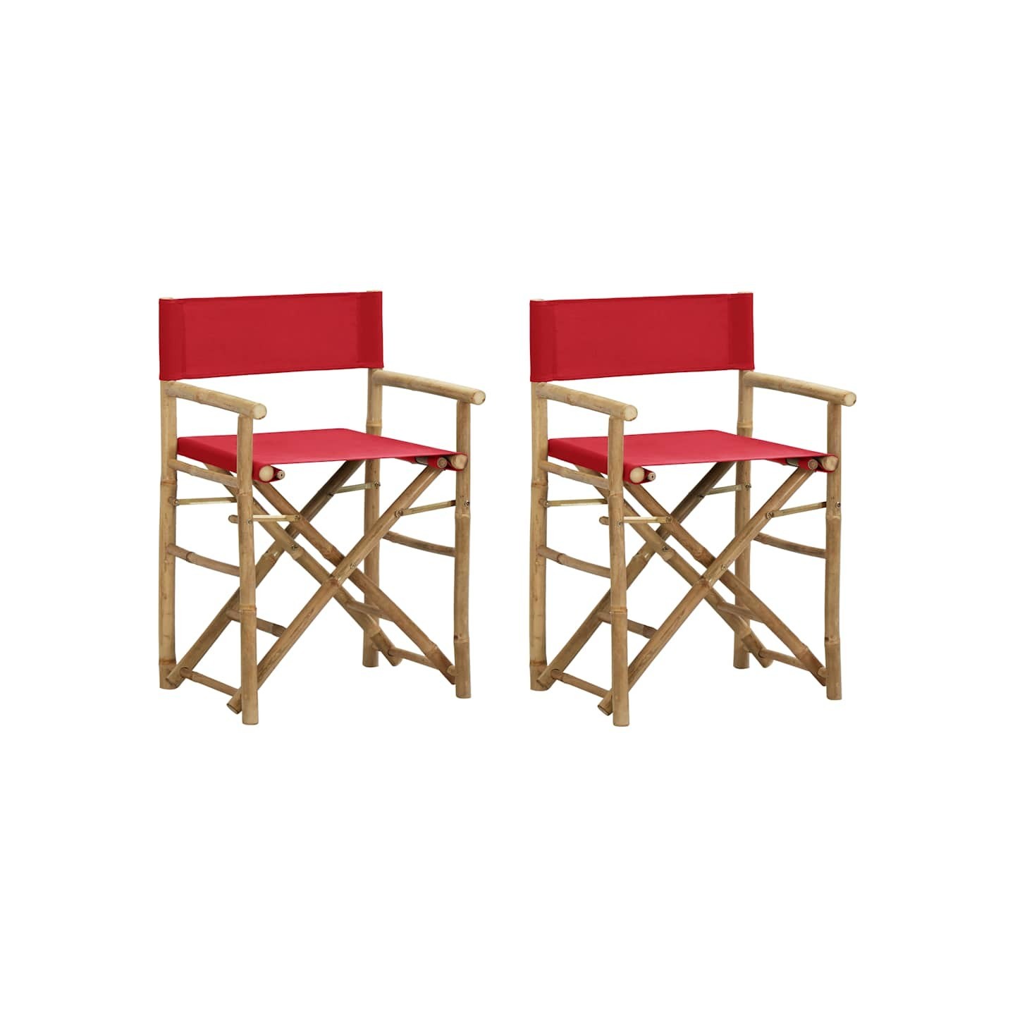 Chaises pliables de directeur lot de 2 Rouge Bambou et tissu