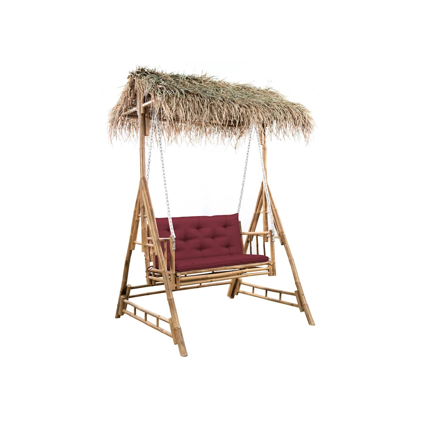 Balancelle 2 places feuilles de palmier et coussin 202cm Bambou