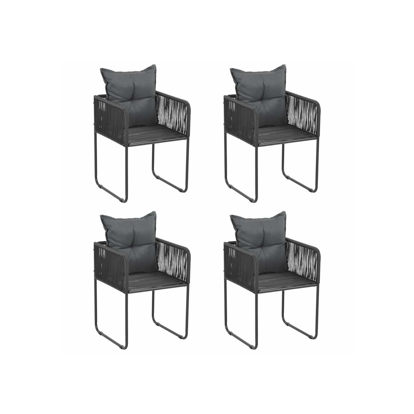 Chaises d'extérieur lot de 4 avec oreillers Résine tressée Noir
