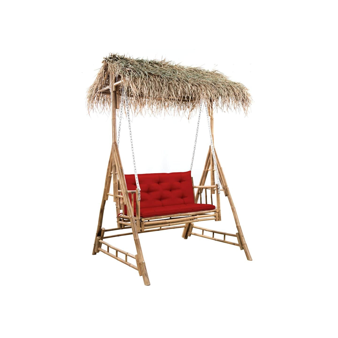 Balancelle 2 places feuilles de palmier et coussin 202cm Bambou