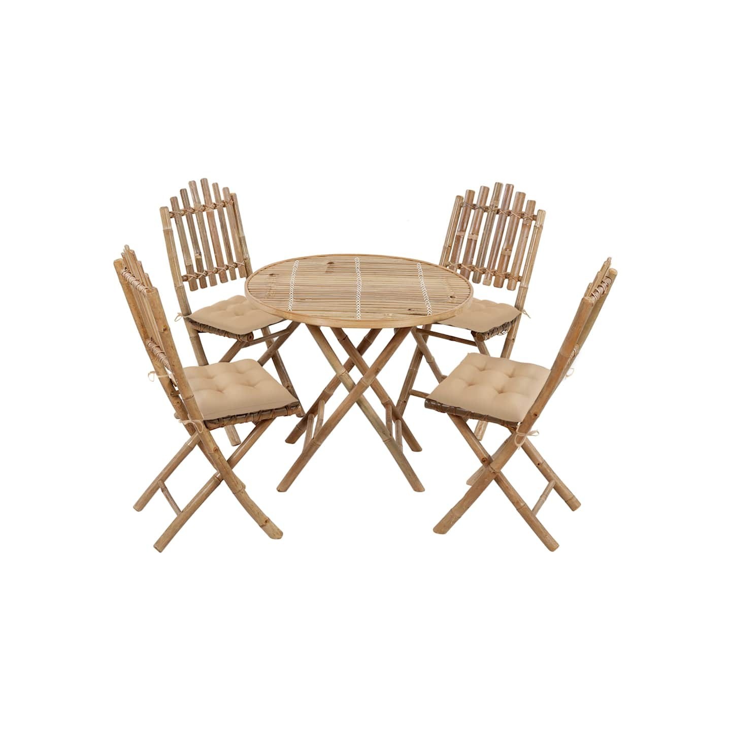 Ensemble à manger d'extérieur pliable 5pcs avec coussins Bambou