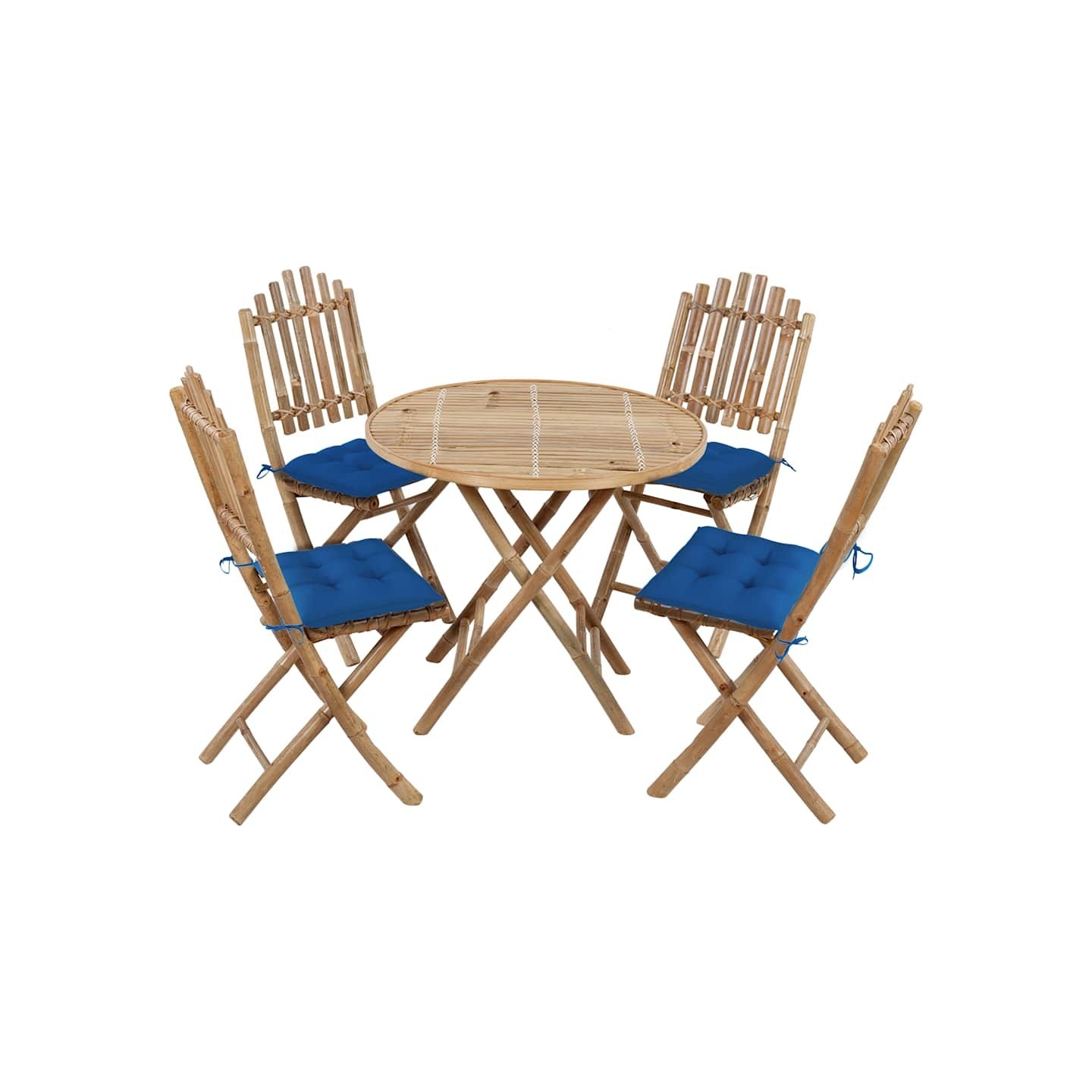 Ensemble à manger d'extérieur pliable 5pcs avec coussins Bambou