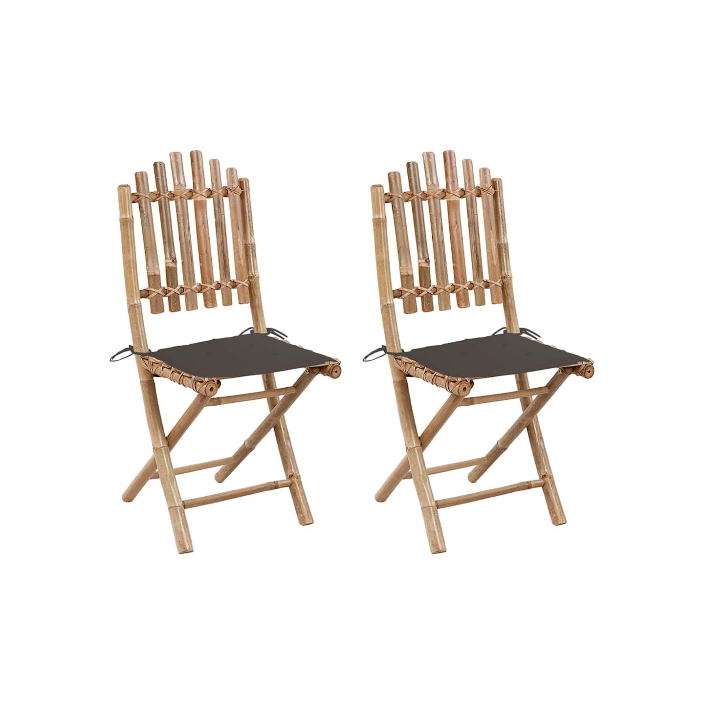 Chaises pliantes (lot de 2) avec coussins en bambou