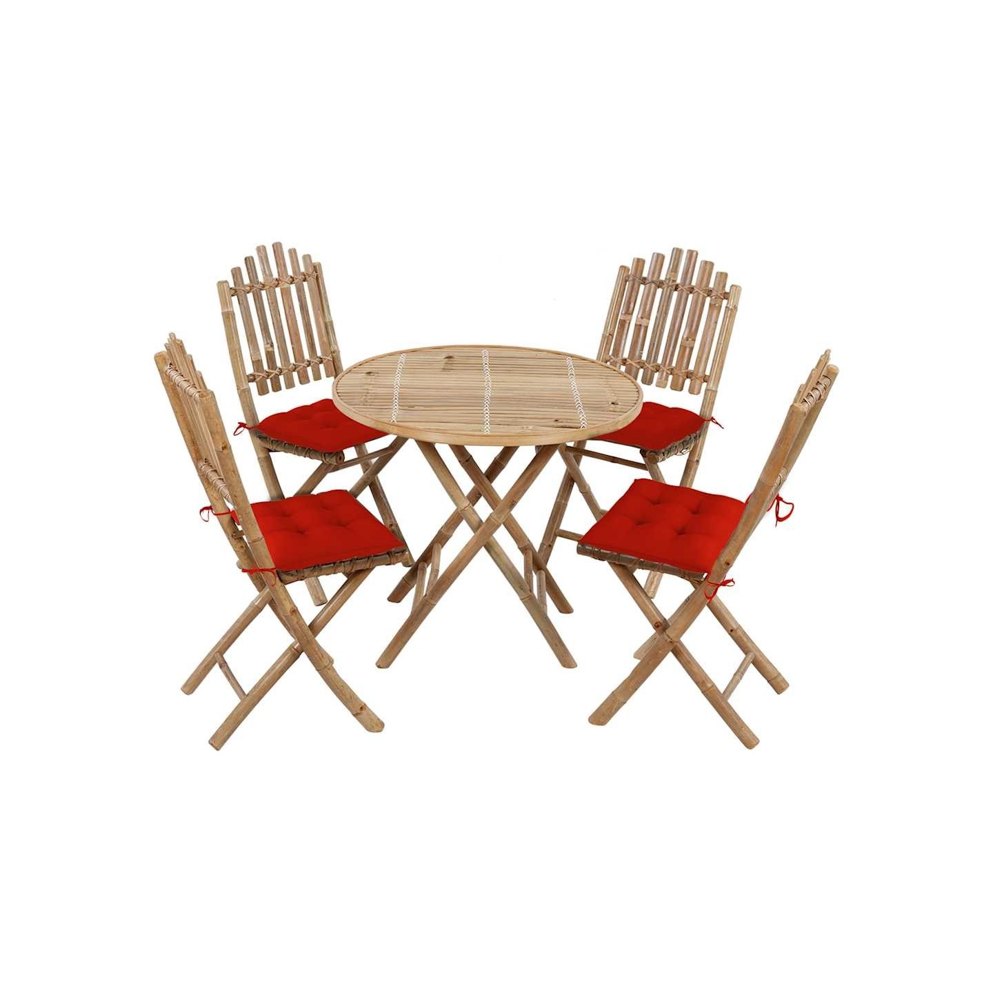 Ensemble à manger d'extérieur pliable 5pcs avec coussins Bambou