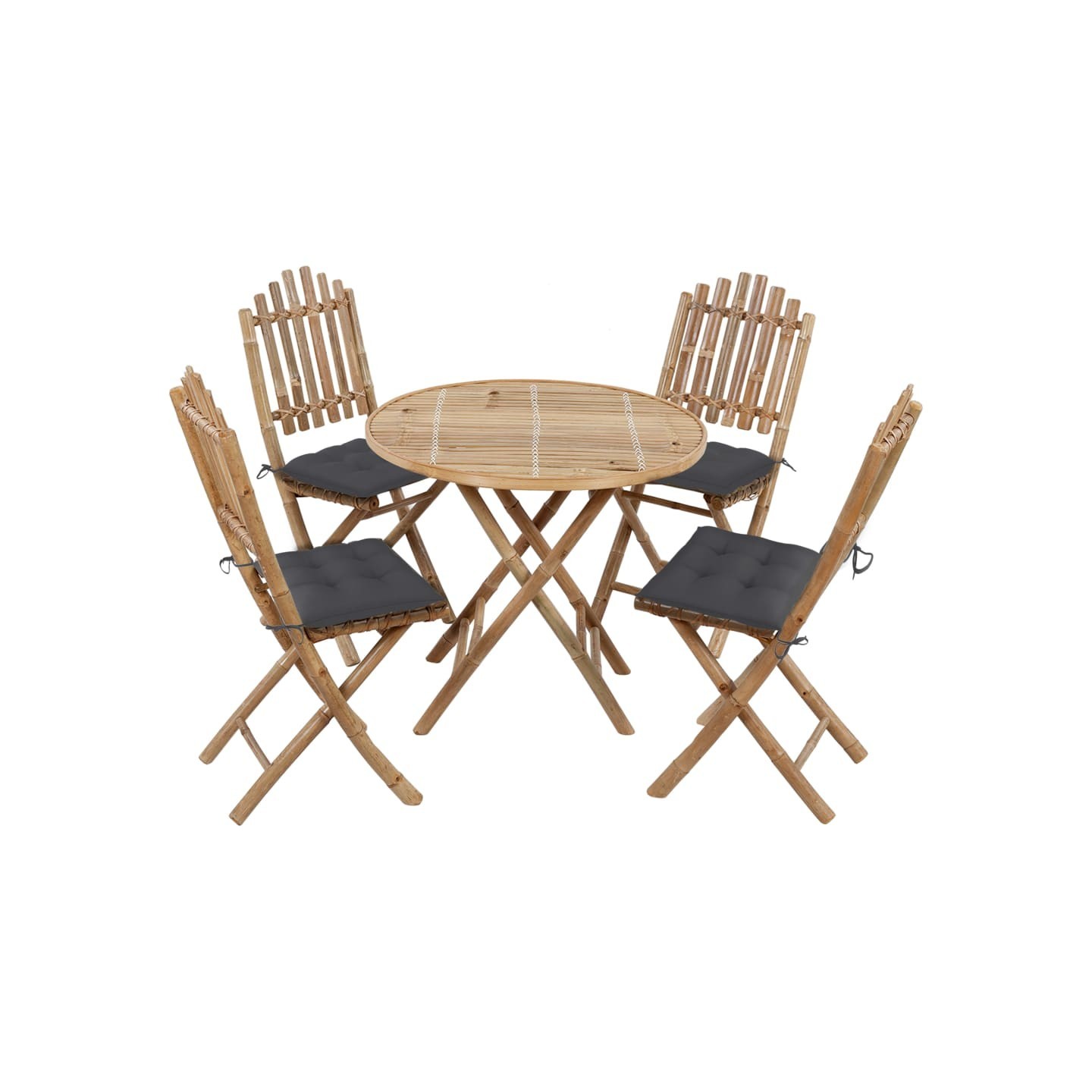 Ensemble à manger d'extérieur pliable 5pcs avec coussins Bambou