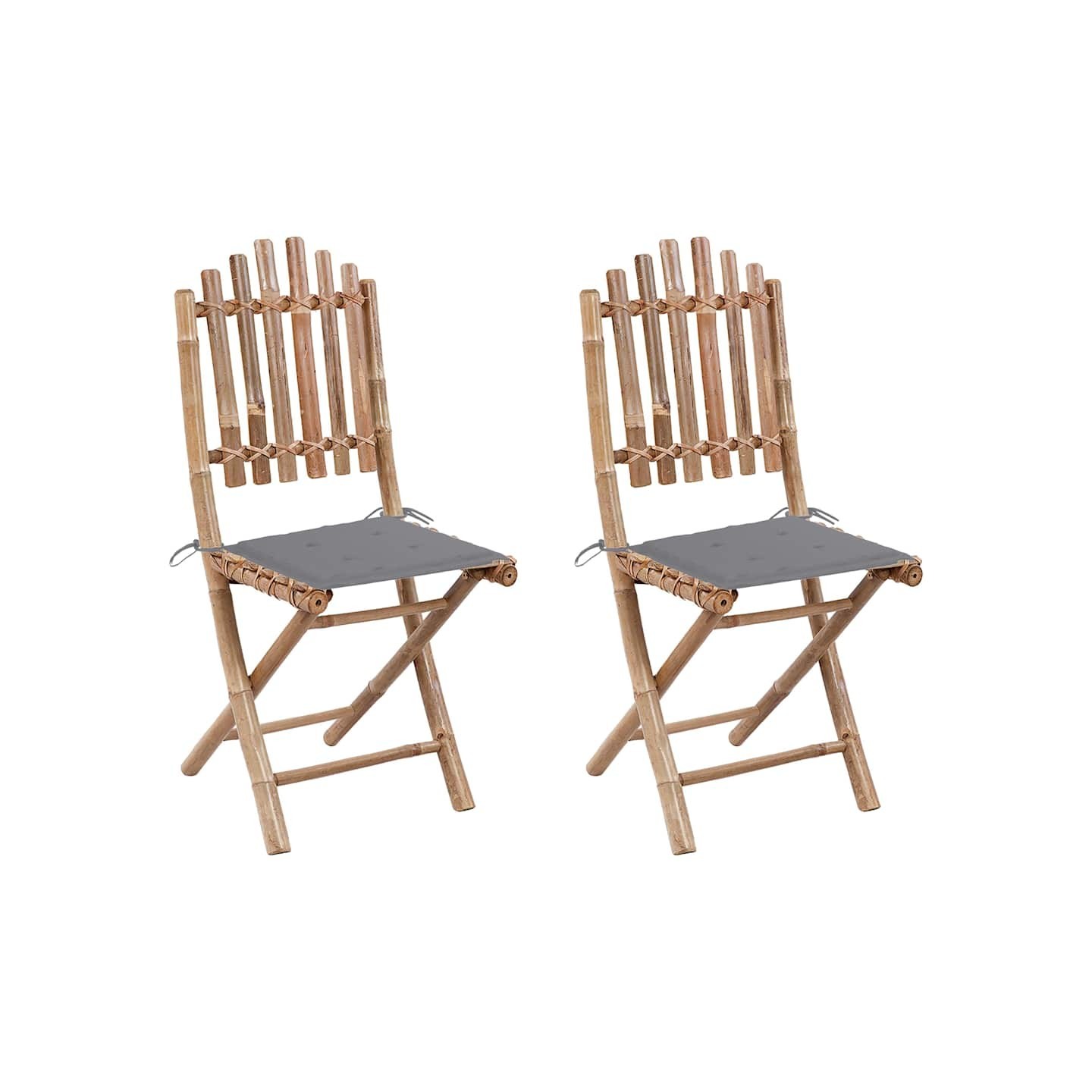 Chaises pliantes (lot de 2) avec coussins en bambou