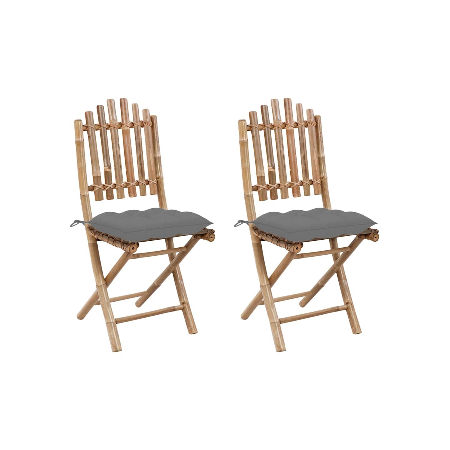 Chaises pliantes (lot de 2) avec coussins en bambou