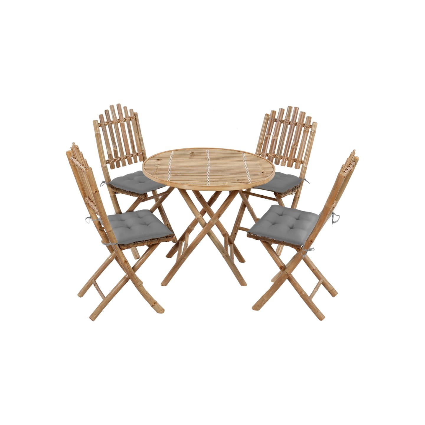 Ensemble à manger d'extérieur pliable 5pcs avec coussins Bambou