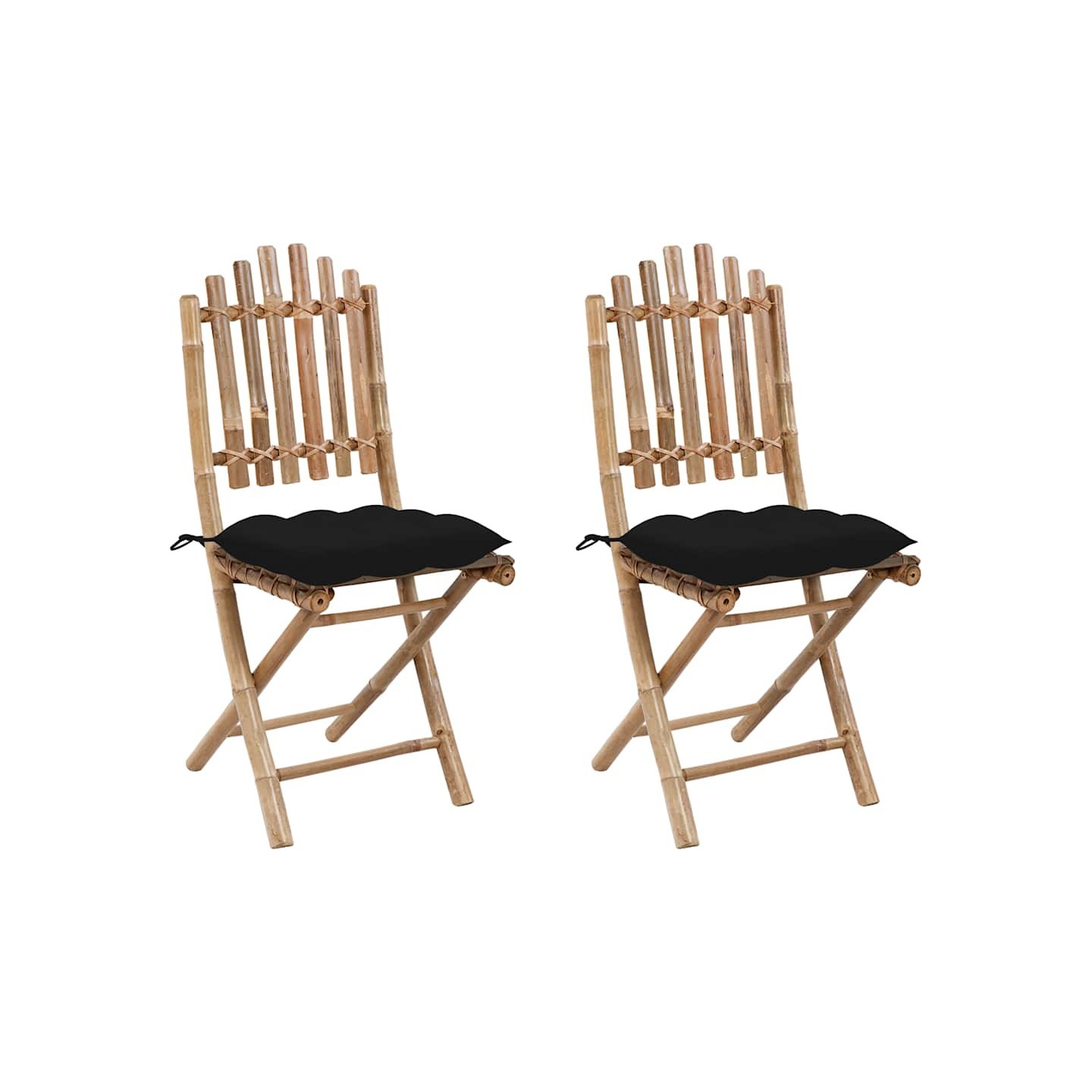 Chaises pliantes (lot de 2) avec coussins en bambou