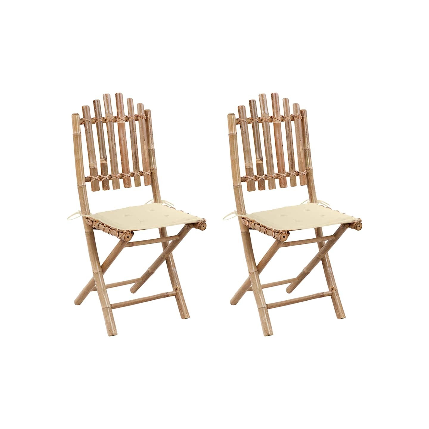 Chaises pliantes (lot de 2) avec coussins en bambou