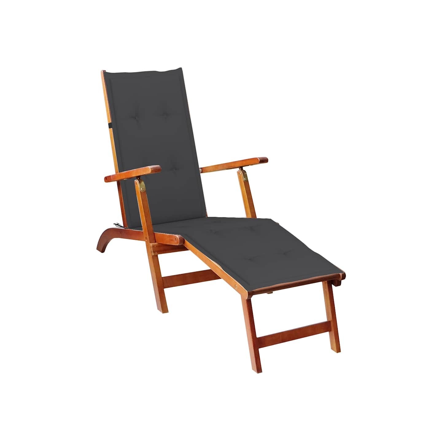 Chaise longue d'extérieur repose-pied et coussin Acacia solide