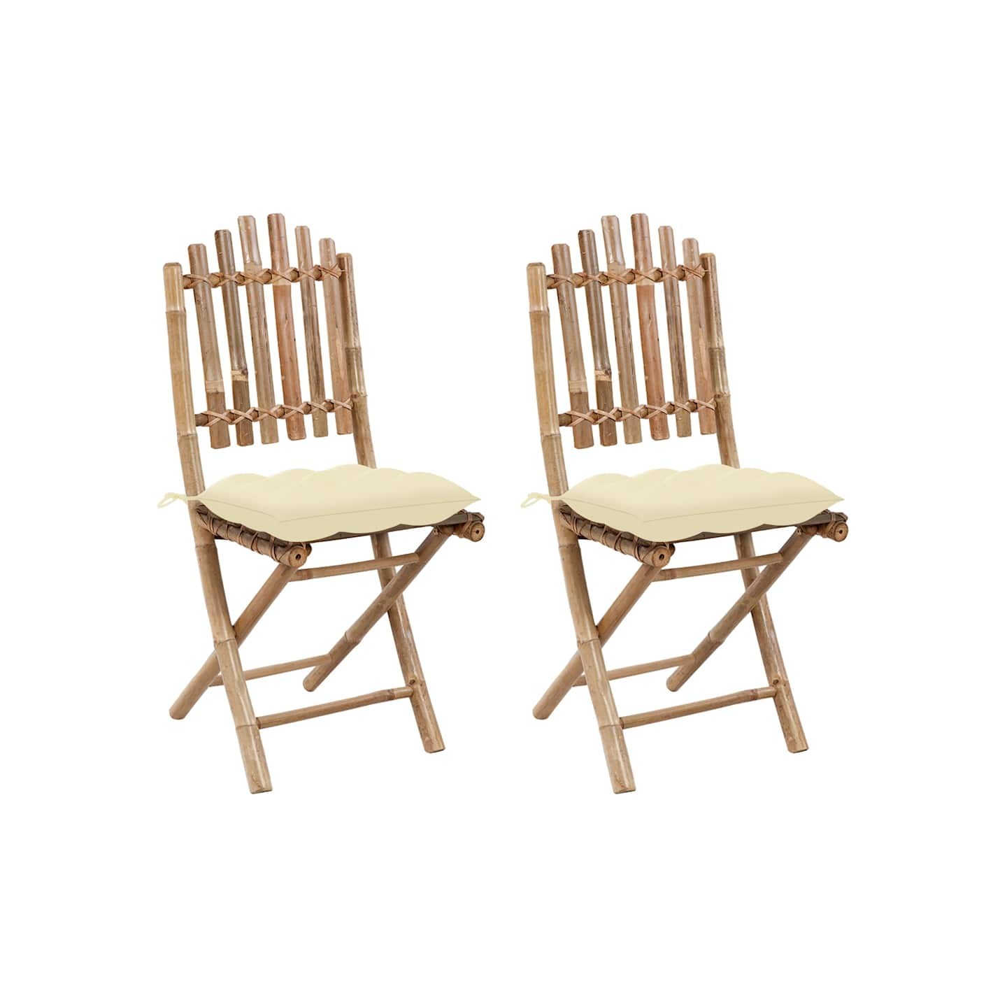 Chaises pliantes (lot de 2) avec coussins en bambou