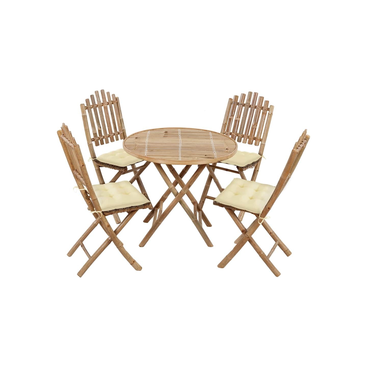Ensemble à manger d'extérieur pliable 5pcs avec coussins Bambou