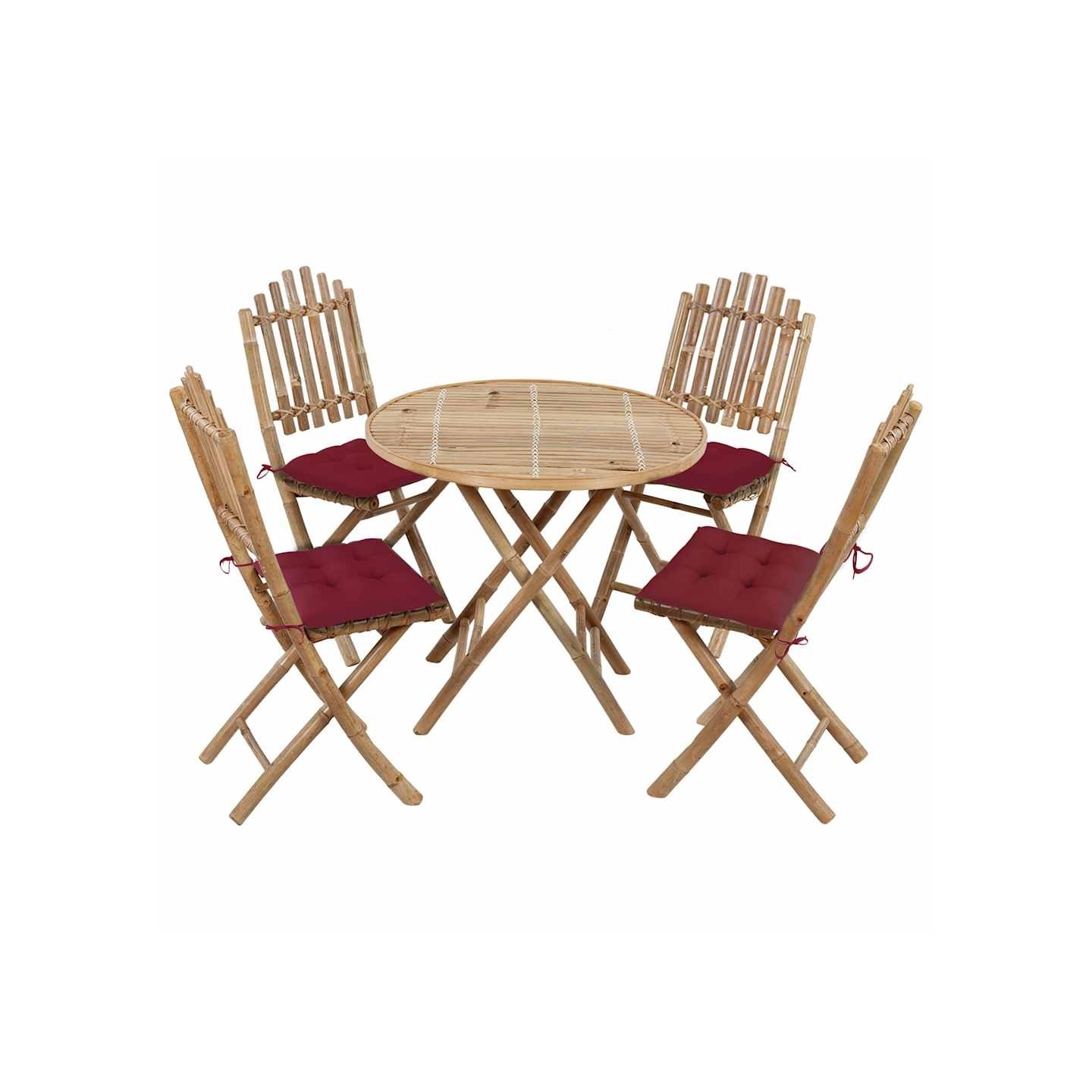 Ensemble à manger d'extérieur pliable 5pcs avec coussins Bambou