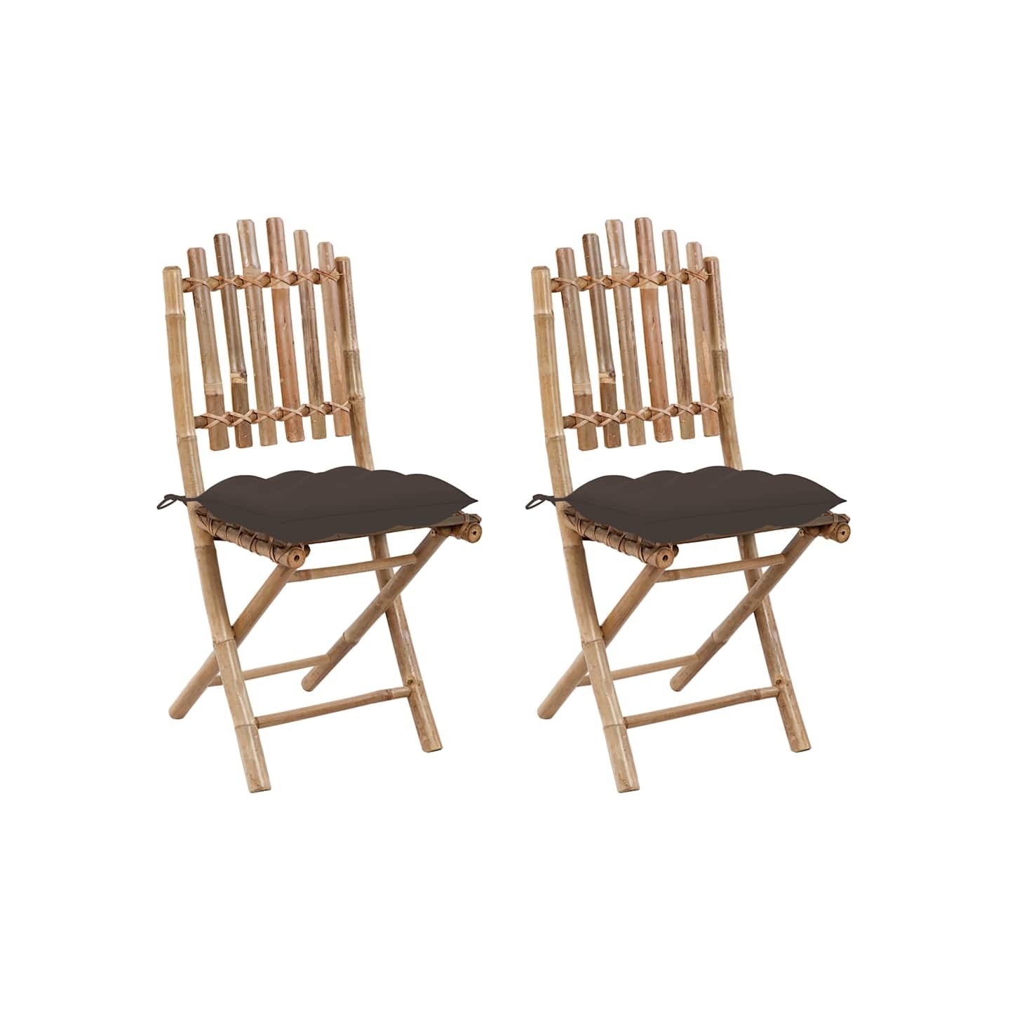 Chaises pliantes (lot de 2) avec coussins en bambou