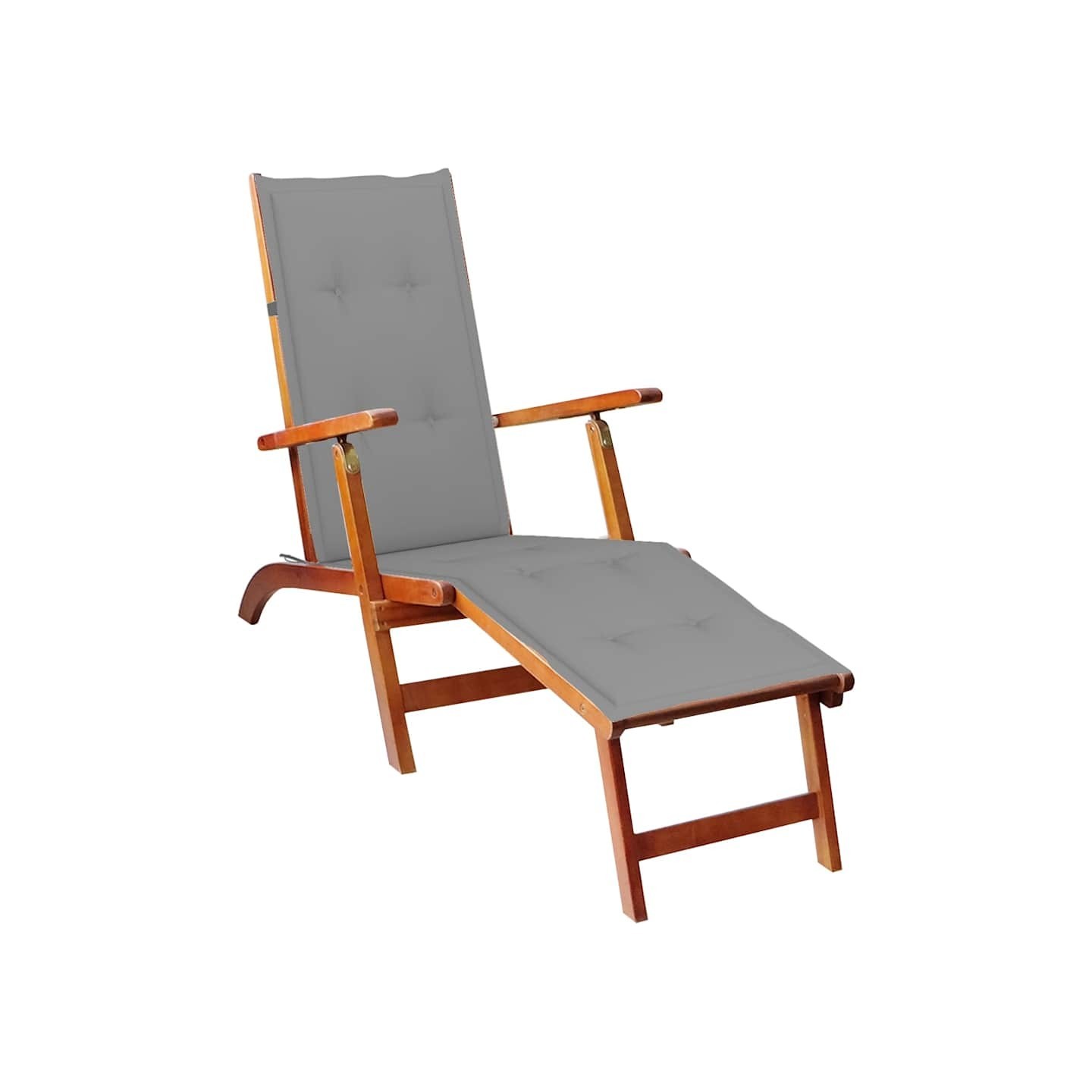Chaise longue d'extérieur repose-pied et coussin Acacia solide