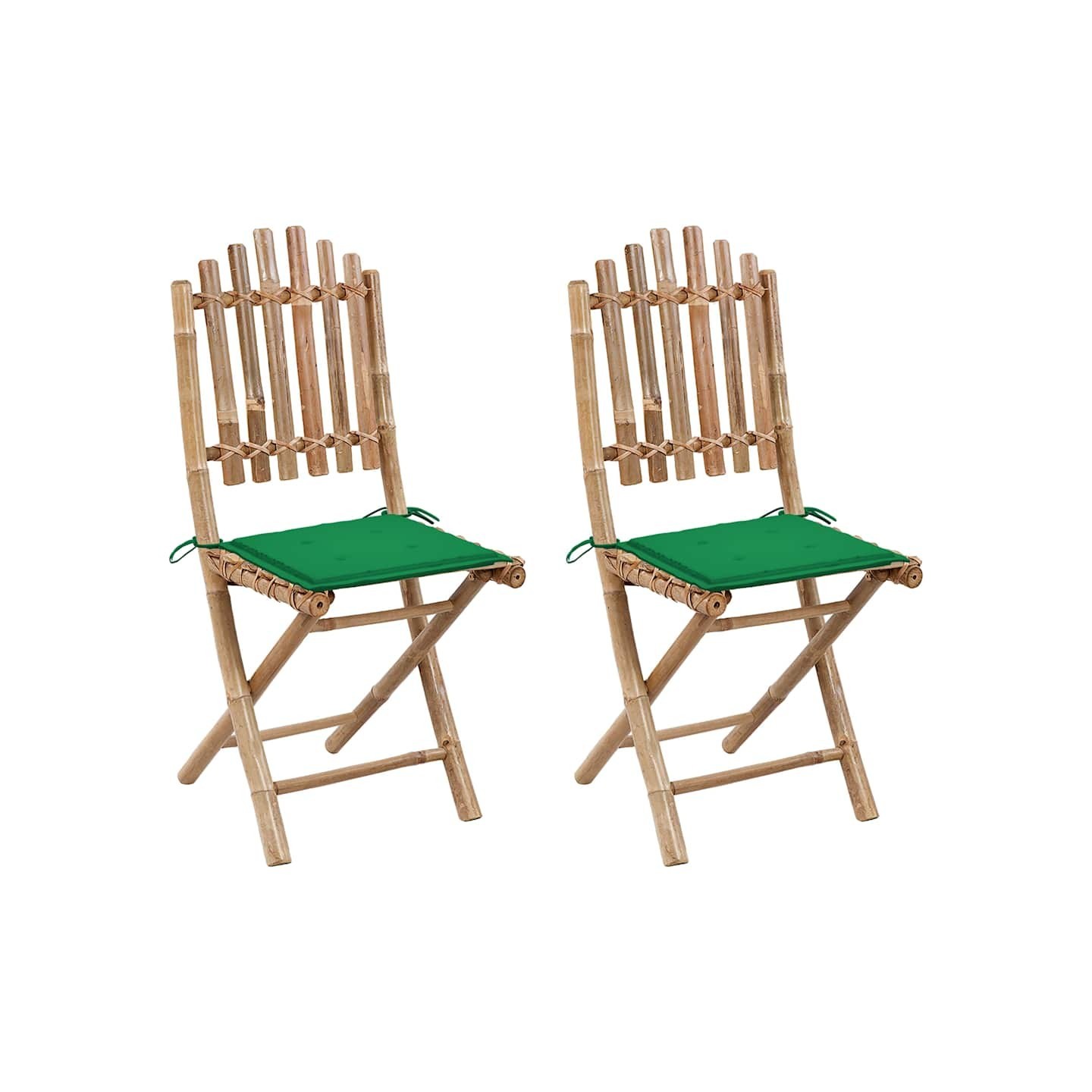 Chaises pliantes (lot de 2) avec coussins en bambou