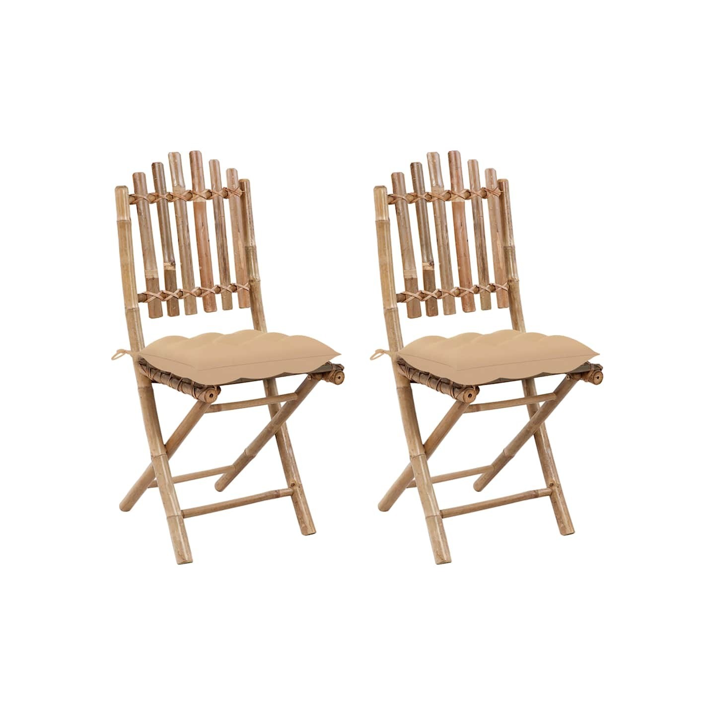 Chaises pliantes (lot de 2) avec coussins en bambou