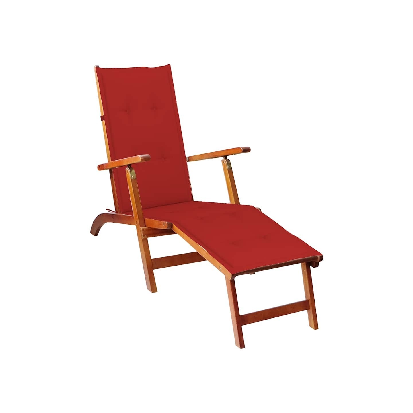 Chaise longue d'extérieur repose-pied et coussin Acacia solide