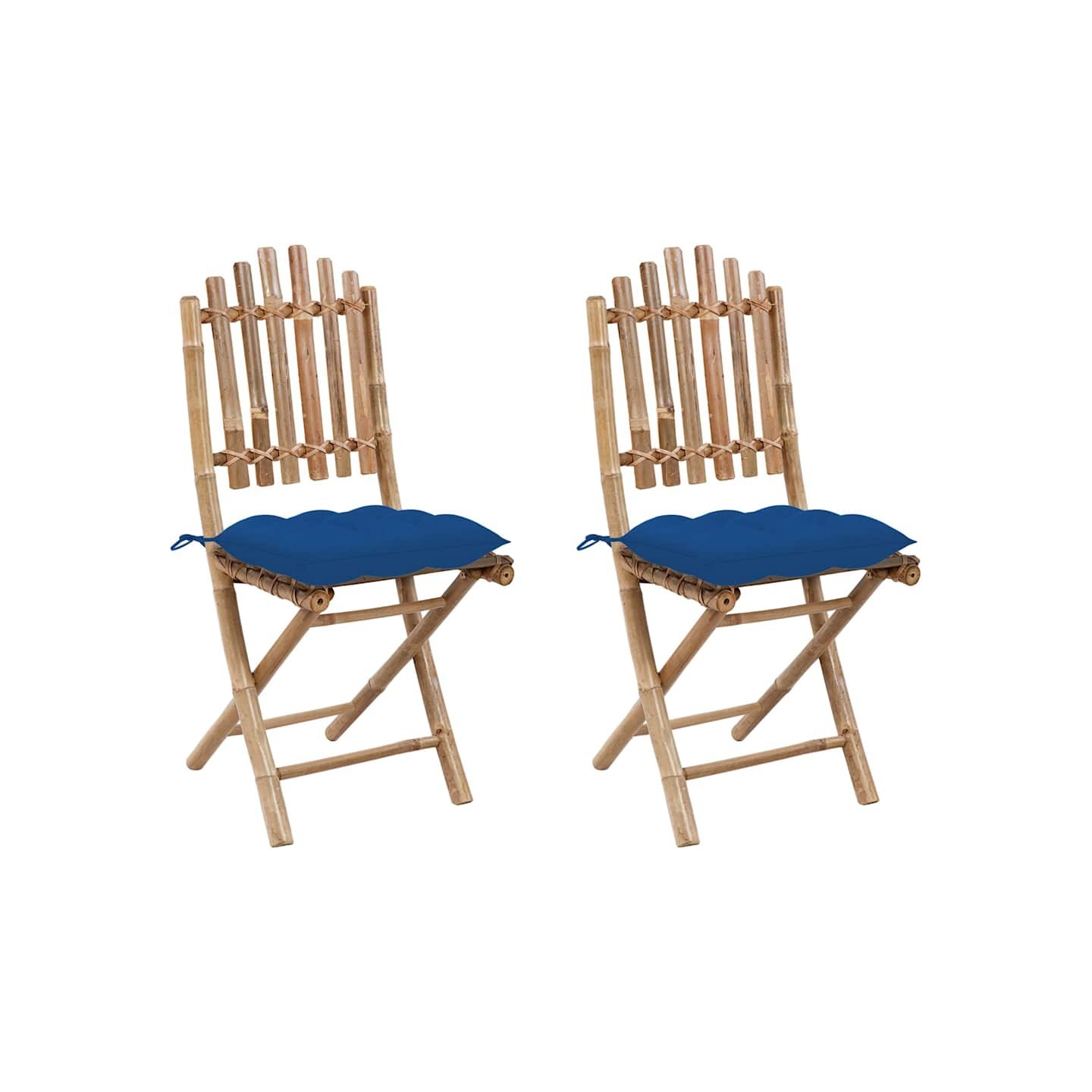Chaises pliantes (lot de 2) avec coussins en bambou
