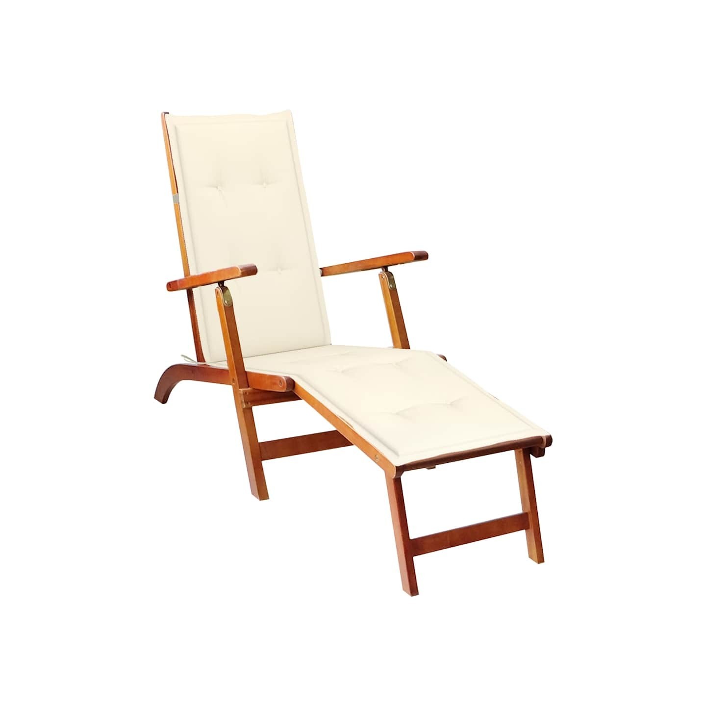 Chaise longue d'extérieur repose-pied et coussin Acacia solide