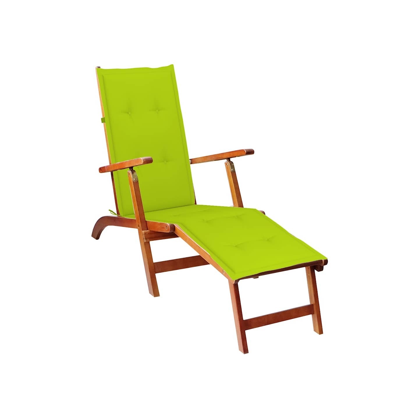 Chaise longue d'extérieur repose-pied et coussin Acacia solide