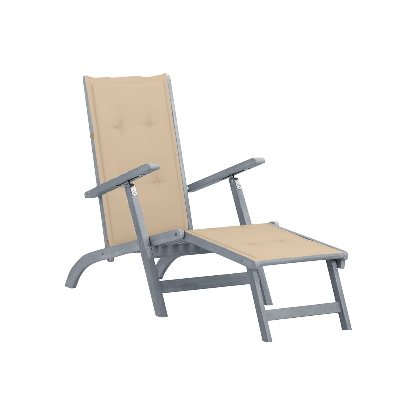 Chaise longue d'extérieur repose-pied et coussin Acacia solide