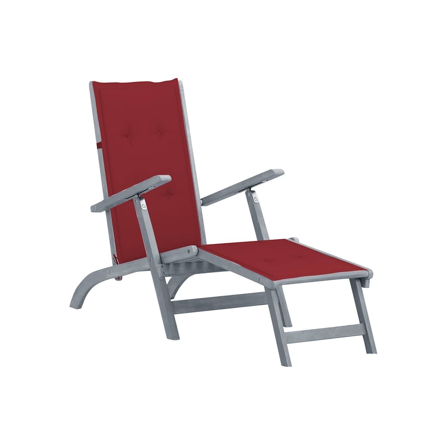 Chaise longue d'extérieur repose-pied et coussin Acacia solide