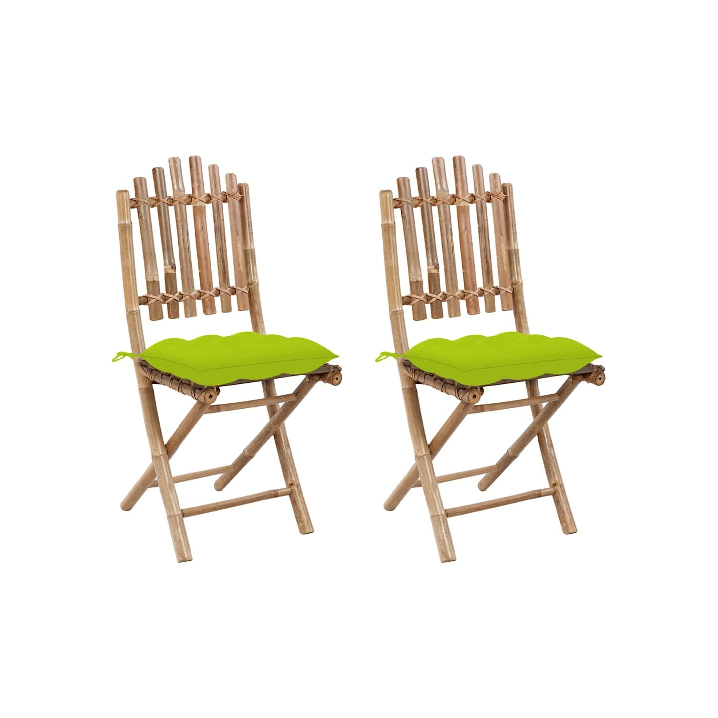 Chaises pliantes (lot de 2) avec coussins en bambou