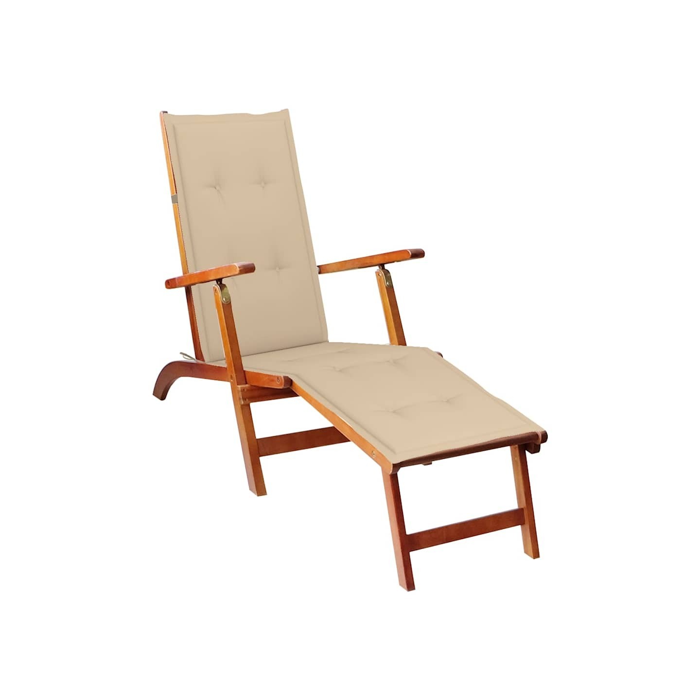 Chaise longue d'extérieur repose-pied et coussin Acacia solide