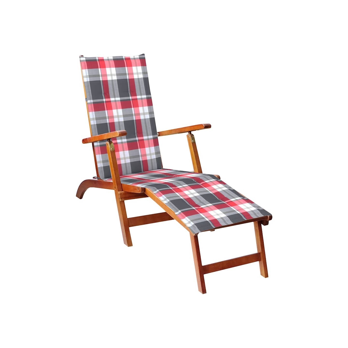 Chaise longue d'extérieur repose-pied et coussin Acacia solide