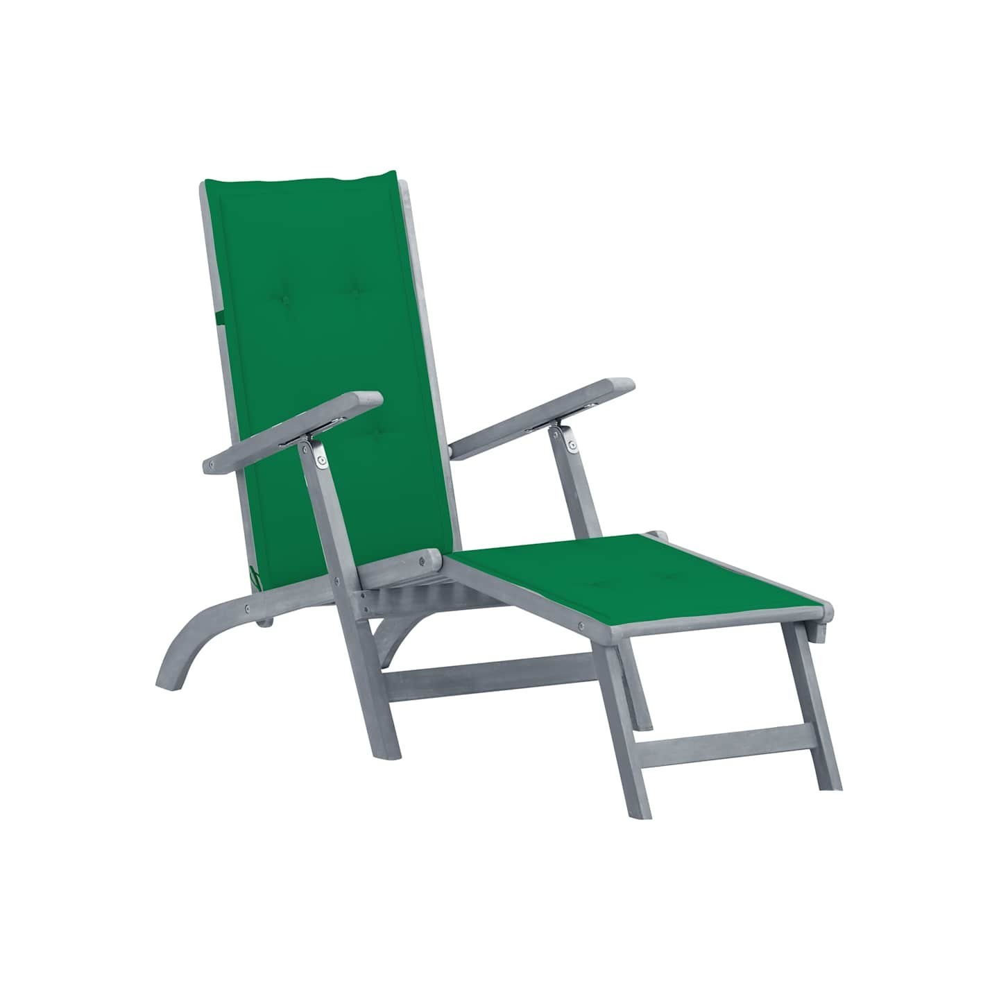 Chaise longue d'extérieur repose-pied et coussin Acacia solide