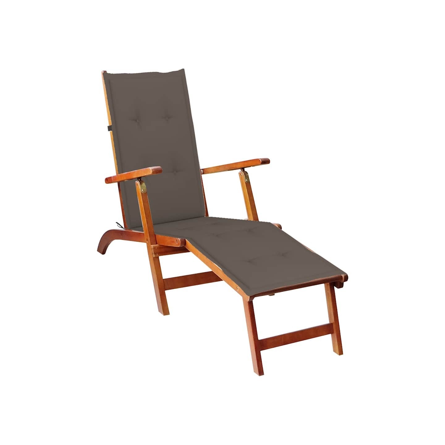 Chaise longue d'extérieur repose-pied et coussin Acacia solide