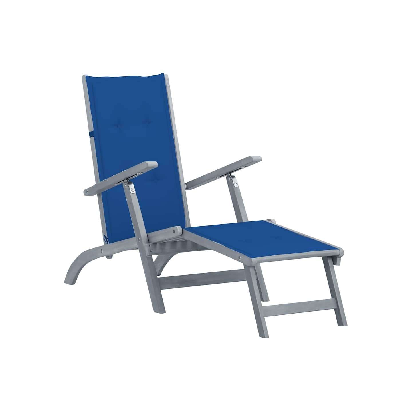 Chaise longue d'extérieur repose-pied et coussin Acacia solide