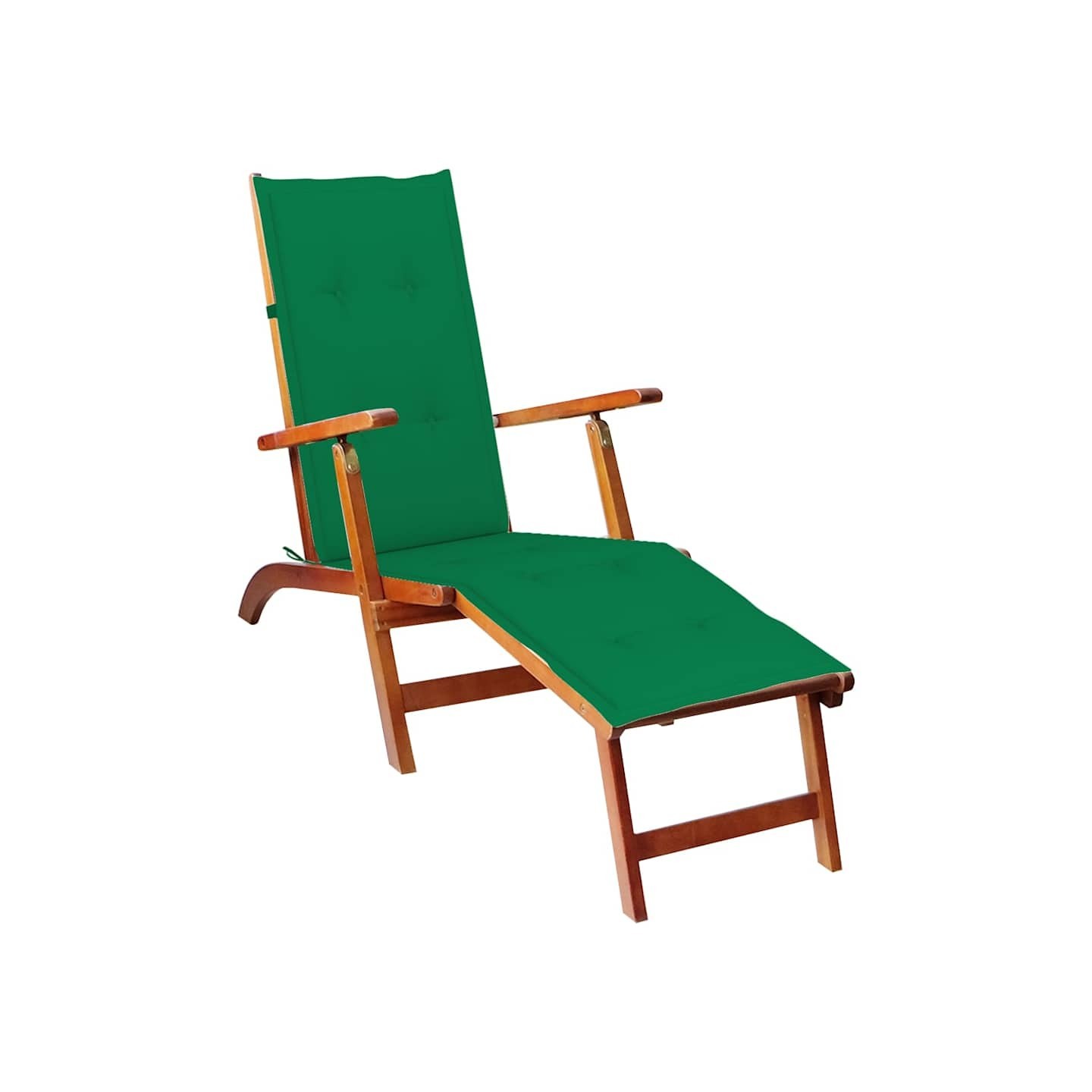 Chaise longue d'extérieur repose-pied et coussin Acacia solide