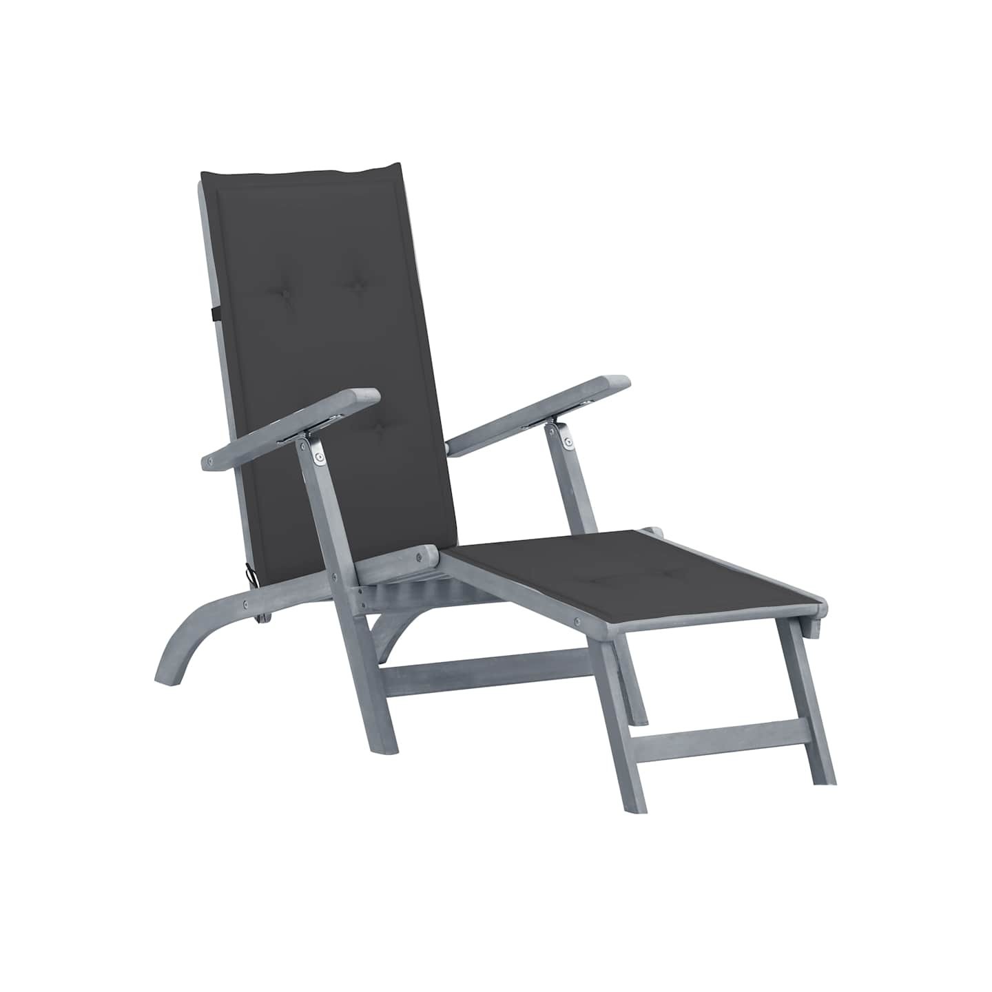 Chaise longue d'extérieur repose-pied et coussin Acacia solide