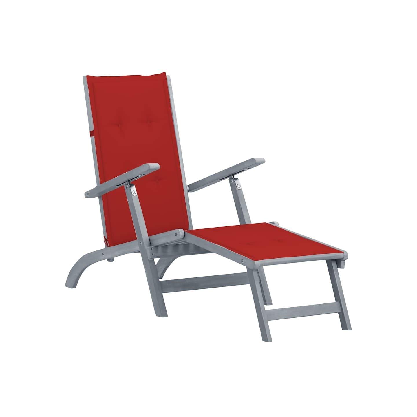 Chaise longue d'extérieur repose-pied et coussin Acacia solide