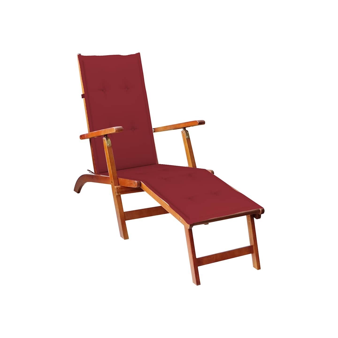 Chaise longue d'extérieur repose-pied et coussin Acacia solide