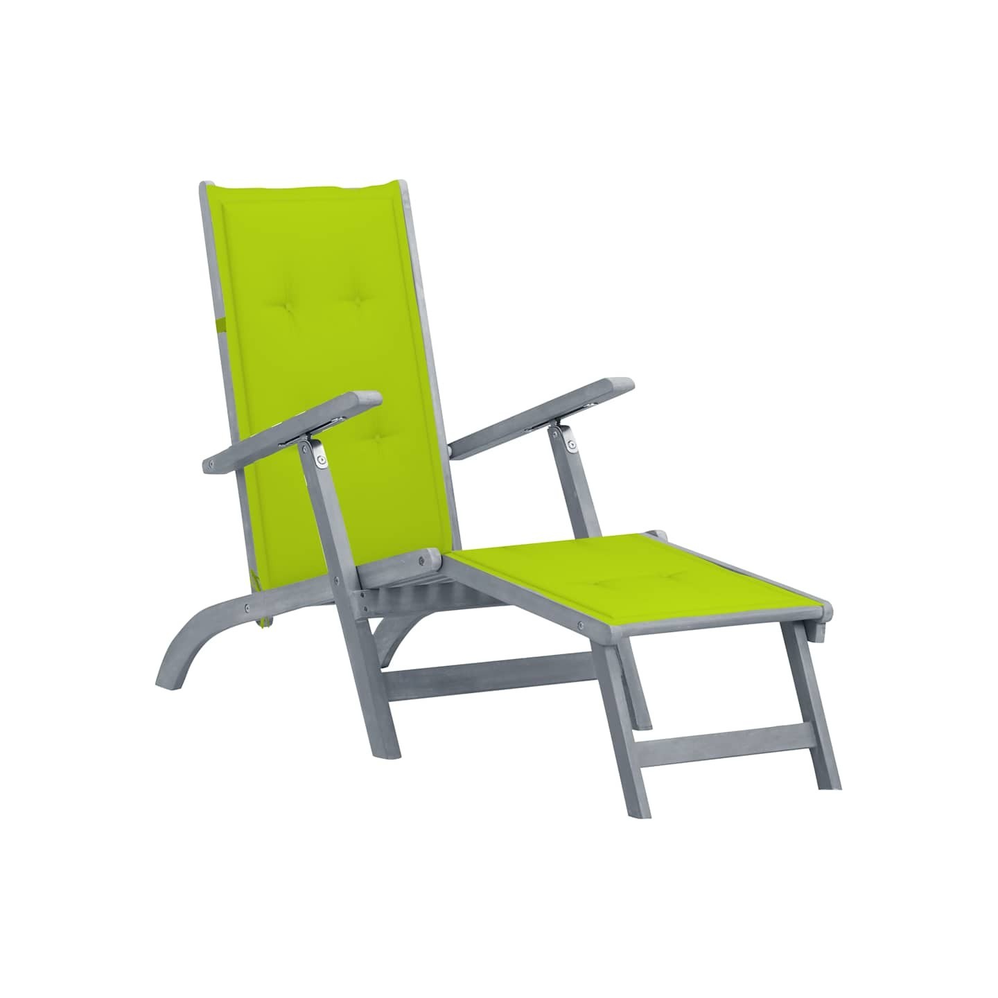 Chaise longue d'extérieur repose-pied et coussin Acacia solide