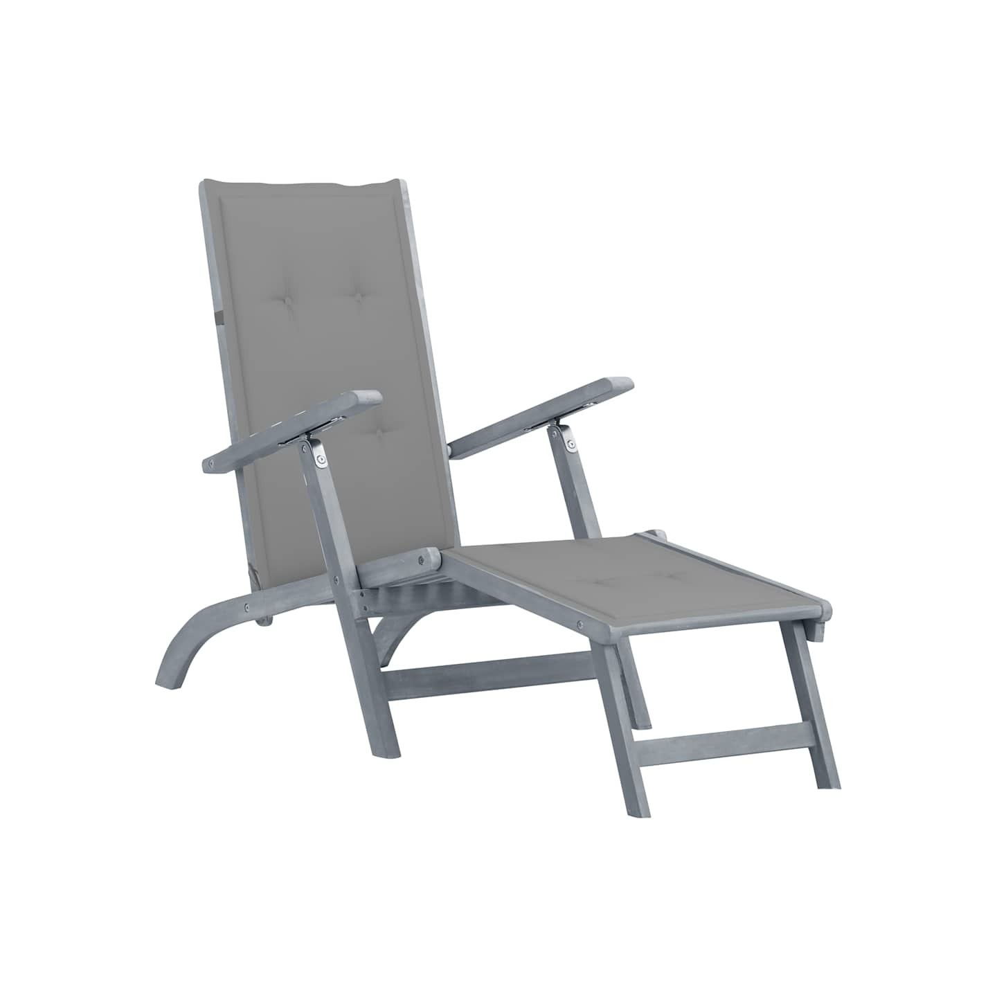 Chaise longue d'extérieur repose-pied et coussin Acacia solide