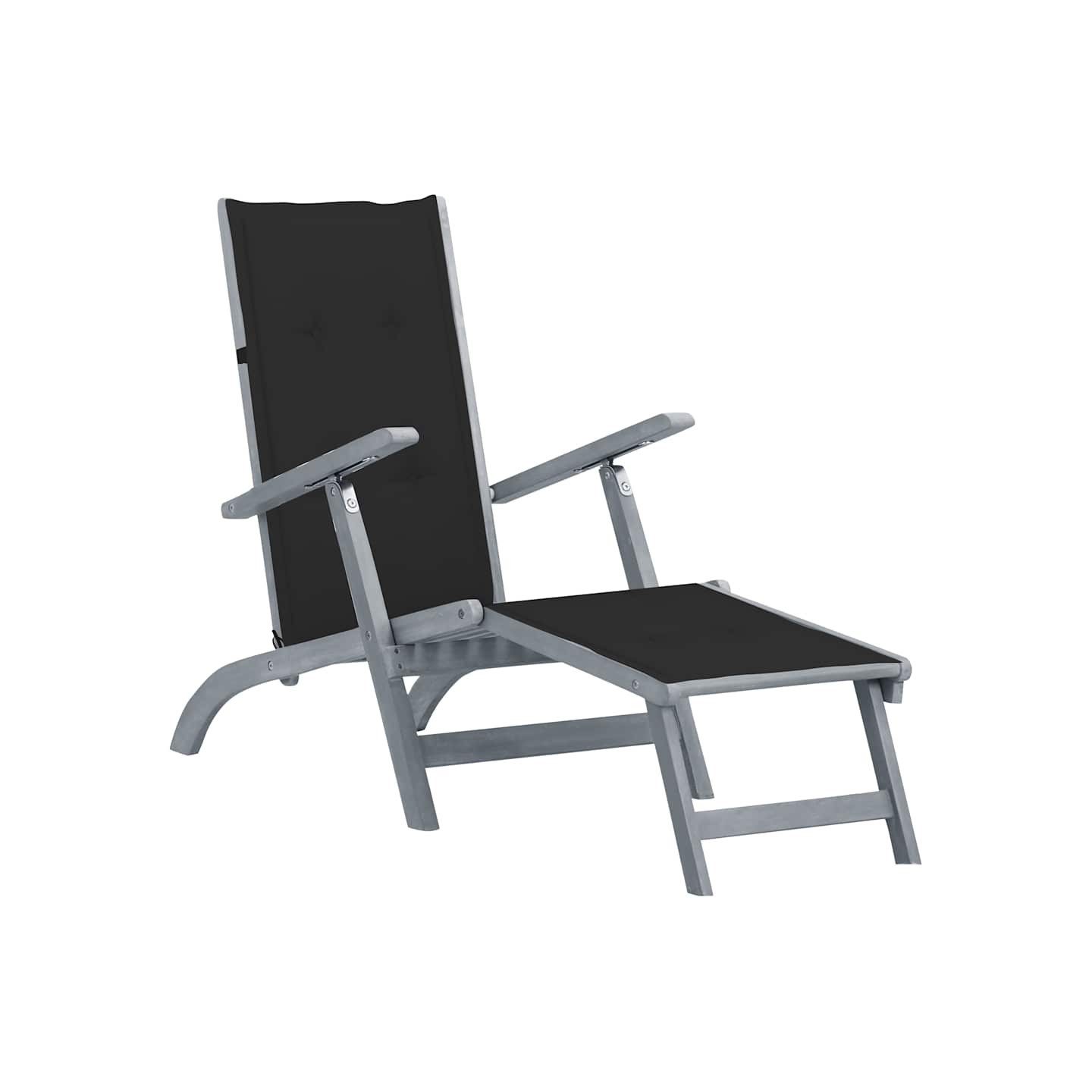 Chaise longue d'extérieur repose-pied et coussin Acacia solide