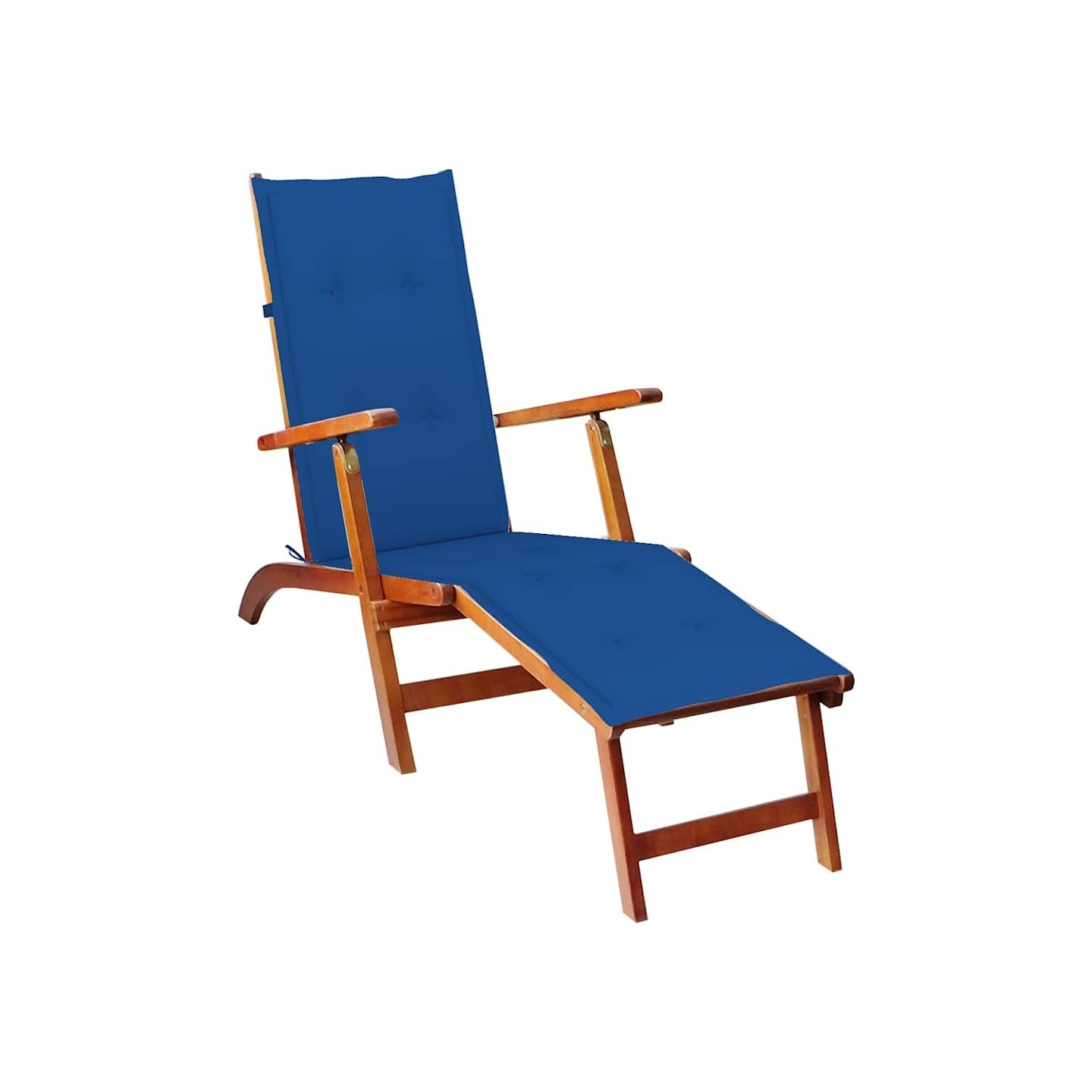 Chaise longue d'extérieur repose-pied et coussin Acacia solide