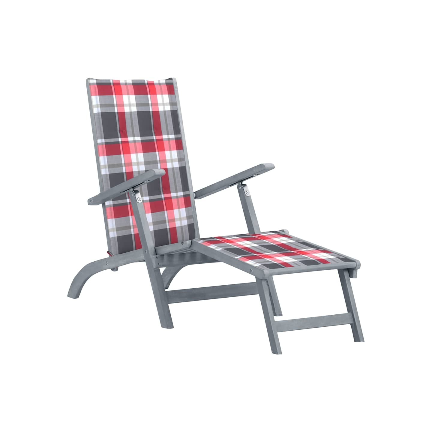 Chaise longue d'extérieur repose-pied et coussin Acacia solide