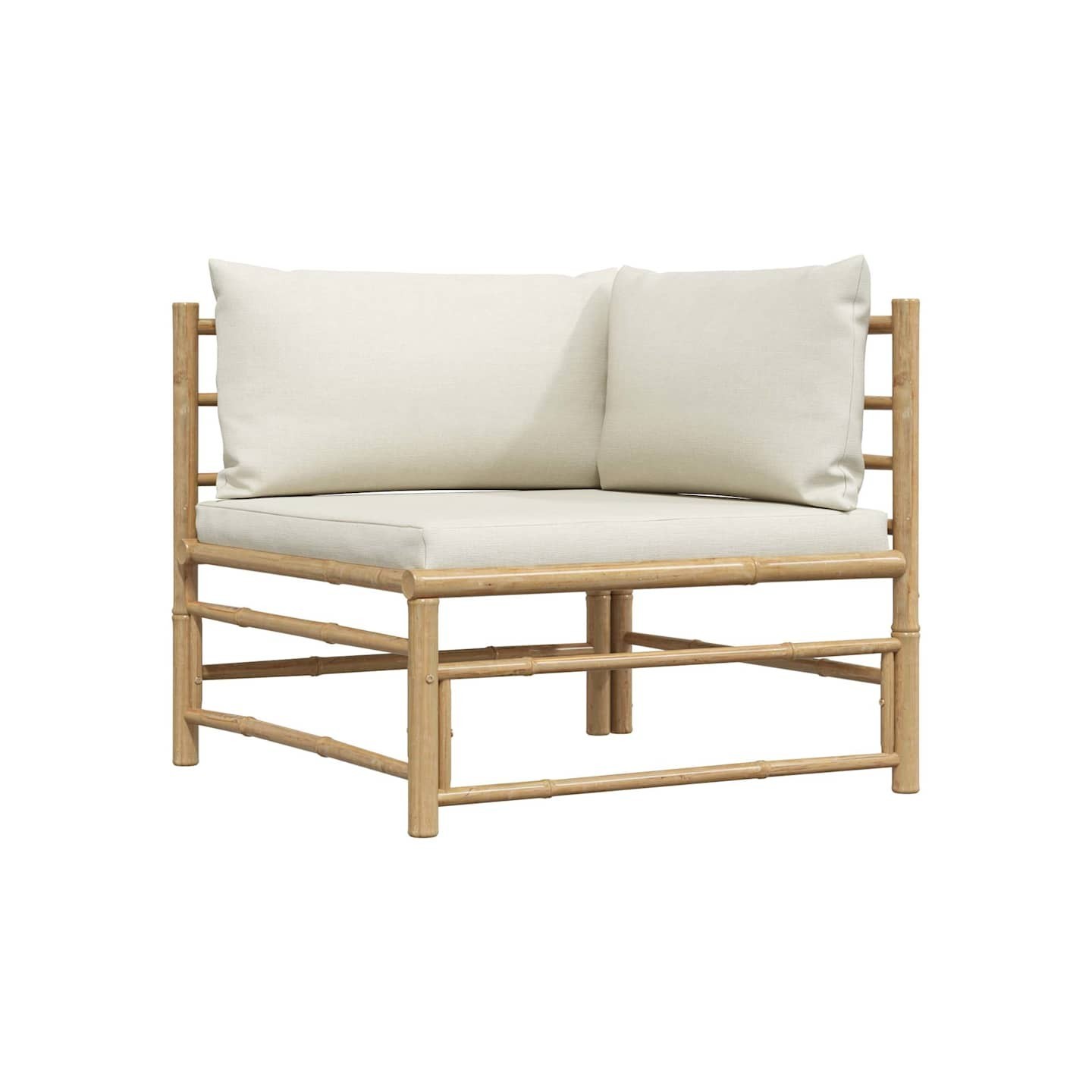 Canapé d'angle de jardin avec coussins blanc crème Bambou
