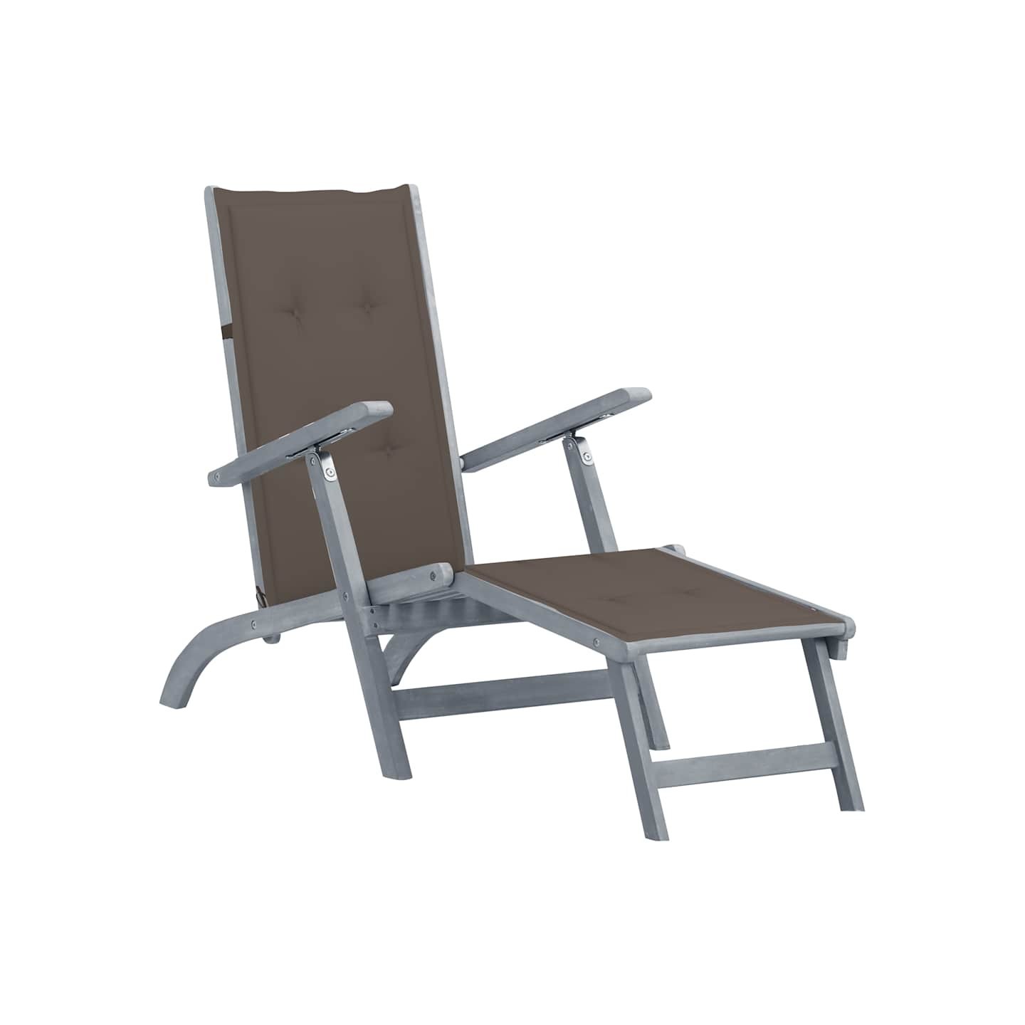 Chaise longue d'extérieur repose-pied et coussin Acacia solide