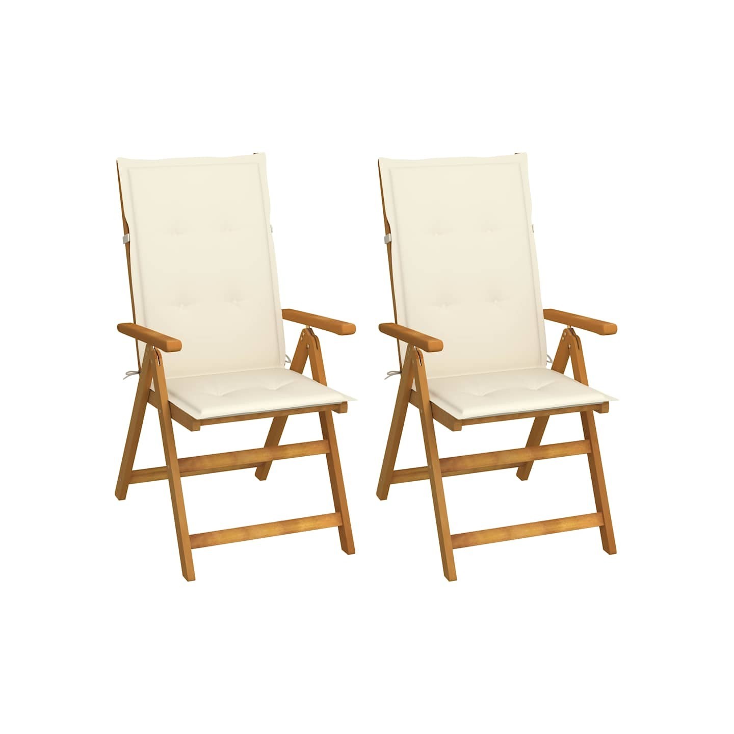 Fauteuils pliants inclinables (lot de 2) avec coussins, en bois d'acacia massif