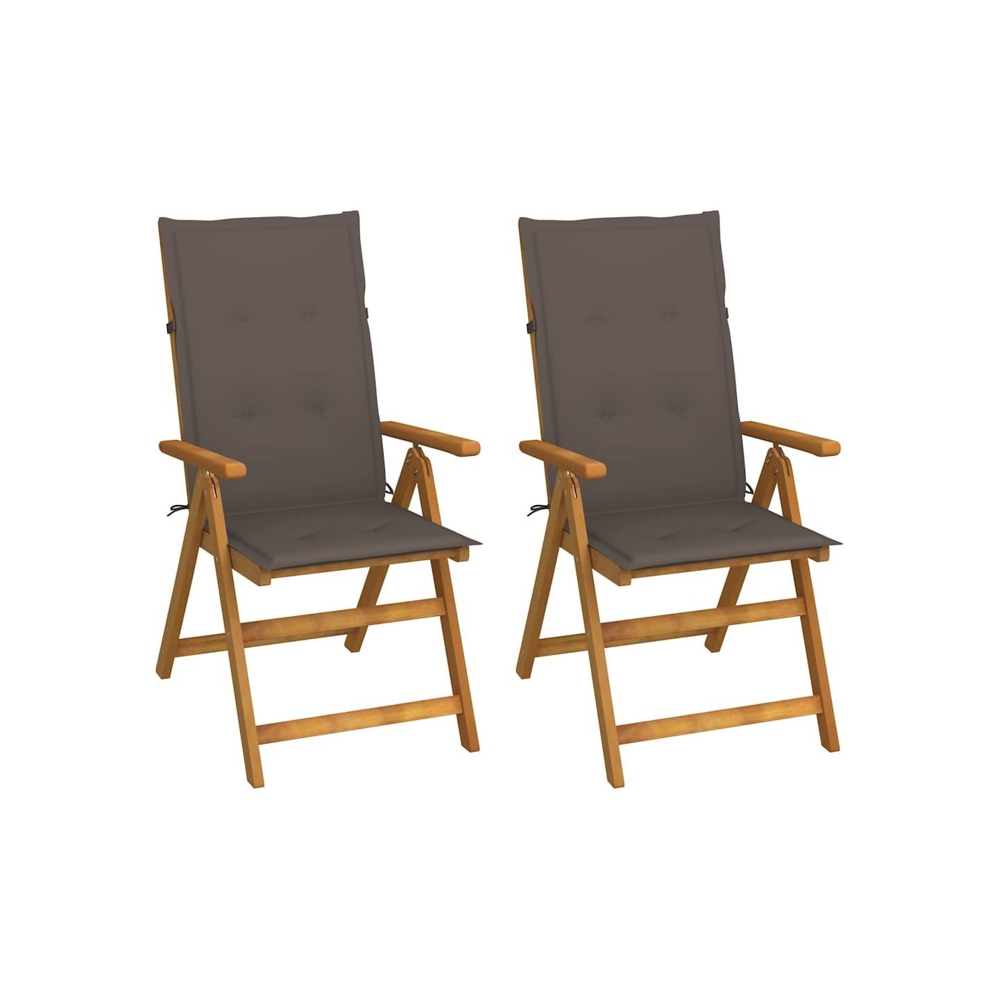 Fauteuils pliants inclinables (lot de 2) avec coussins, en bois d'acacia massif