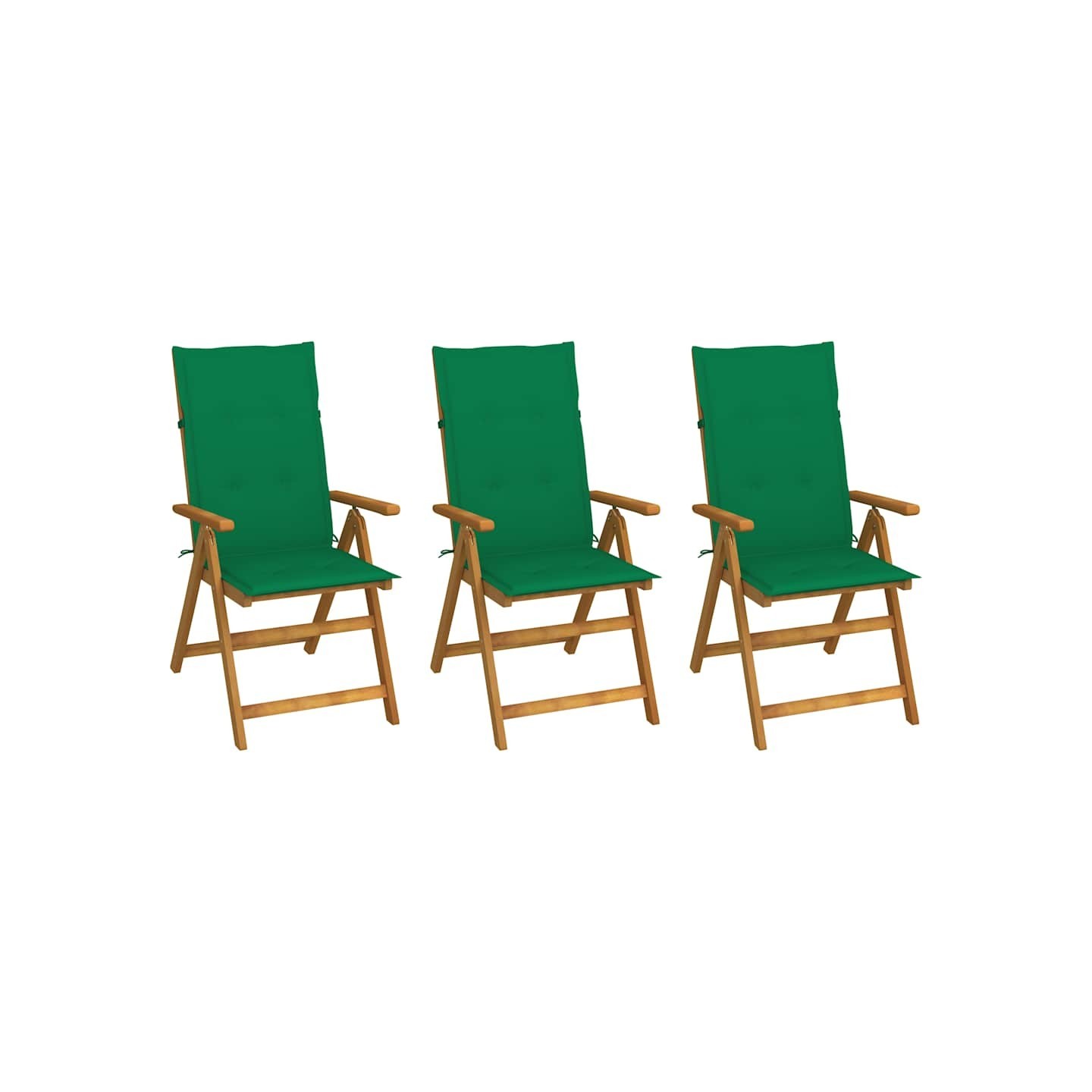 Chaises pliantes 3 pièces avec coussins en bois d'acacia massif