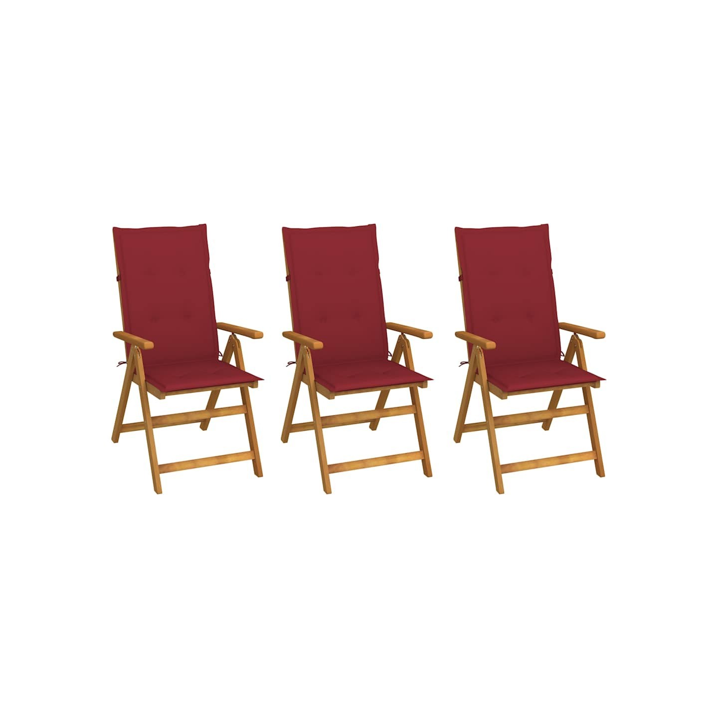 Chaises pliantes 3 pièces avec coussins en bois d'acacia massif